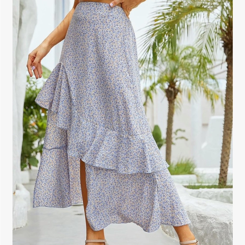 Floral Blue Ruffle Skirt